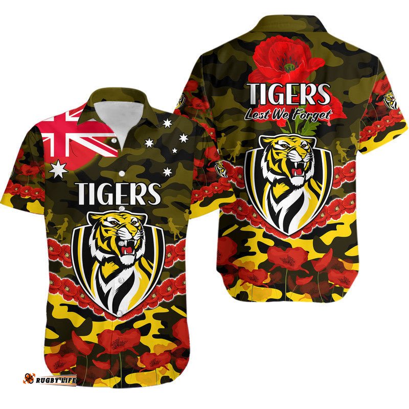 Richmond Tigers Football ANZAC Hawaiian Shirt Lest We Forget