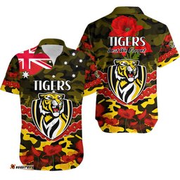 Richmond Tigers Football ANZAC Hawaiian Shirt Lest We Forget