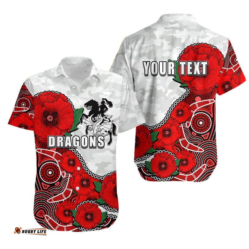 Custom Personalised Anzac Day NRLDragons Army Mix Aboriginal Hawaiian Shirt