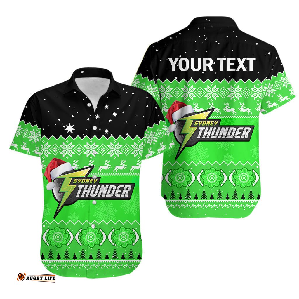 Custom Personalised Thunder Cricket Hawaiian Shirt Aboriginal Merry Christmas
