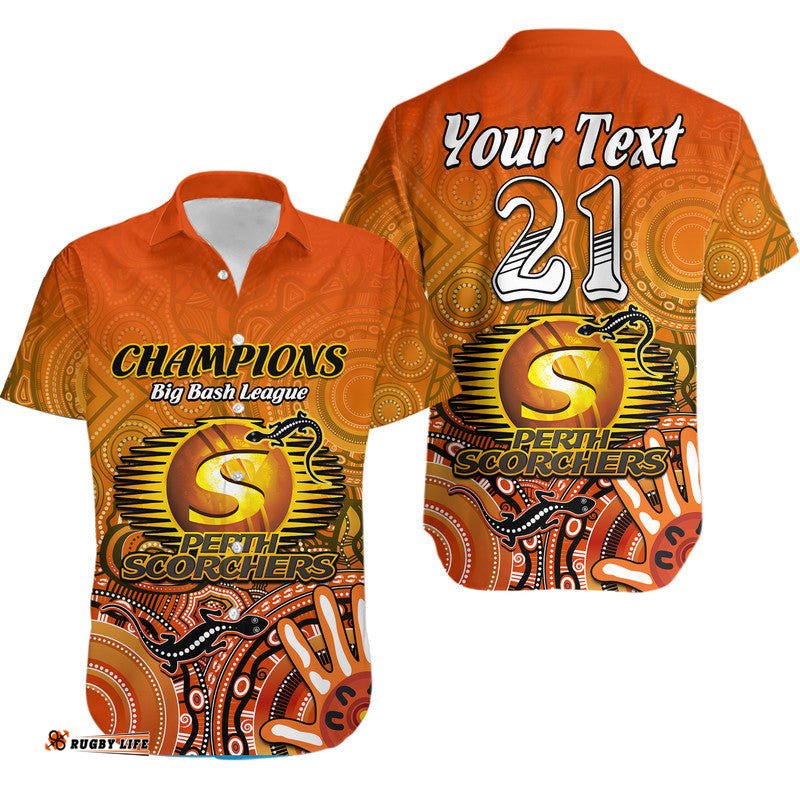 Custom Personalised Perth Scorchers Champions Hawaiian Shirt Lizard Indigenous Aboriginal