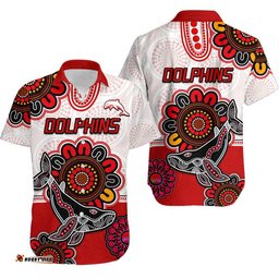 Dolphins Rugby Hawaiian Shirt Indigenous Circles and Waves White
