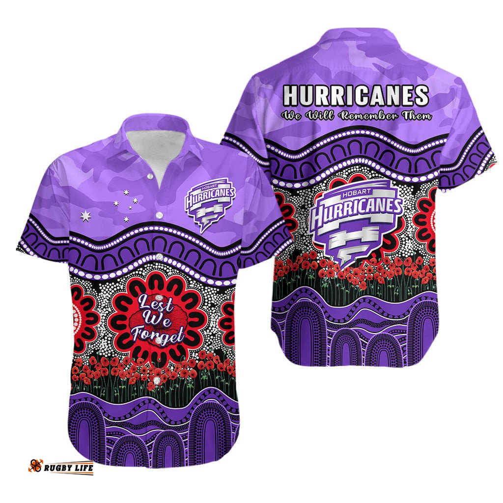 Hurricanes Cricket ANZAC Hawaiian Shirt Hobart Poppy Aboriginal Camouflage