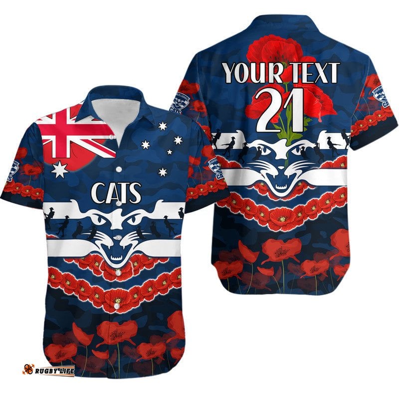 Custom Personalised Cats Football ANZAC Hawaiian Shirt Lest We Forget