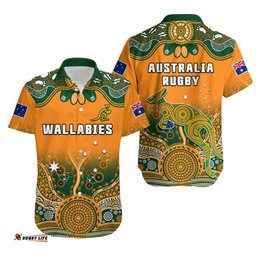 Australia Rugby Hawaiian Shirt Wallabies Kangaroo Orange Aboriginal