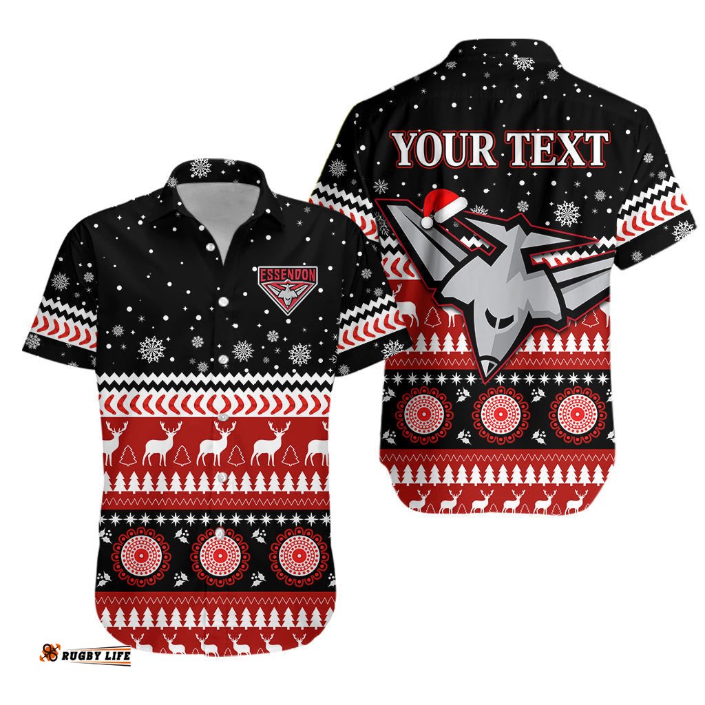 Custom Personalised Bombers Football Hawaiian Shirt Christmas Essendon