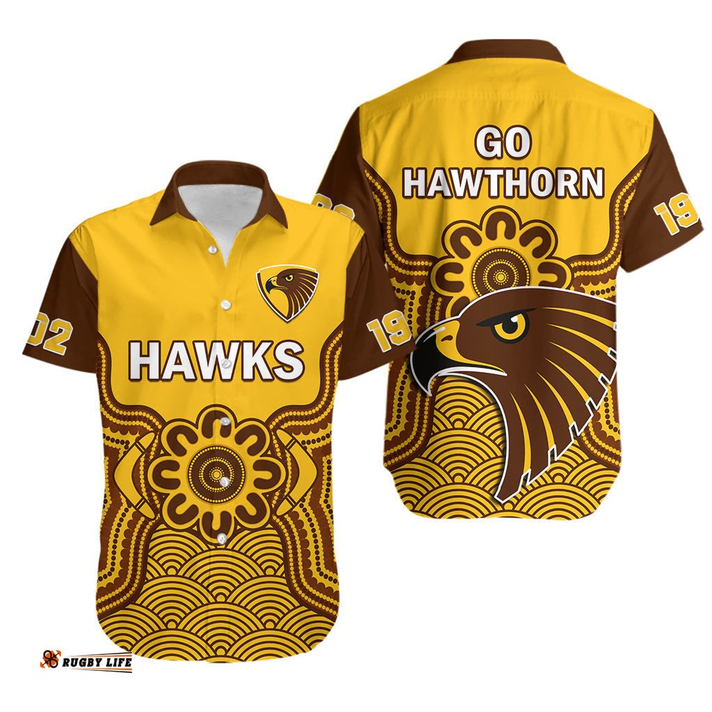 Hawthorn Football Hawaiian Shirt Go Hawks 1902 Aboriginal Art