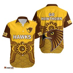 Hawthorn Football Hawaiian Shirt Go Hawks 1902 Aboriginal Art
