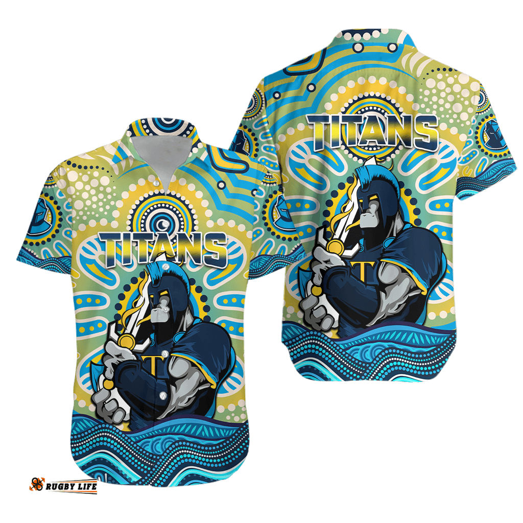 Titans Rugby Australia Aboriginal Gold Blue Hawaiian Shirt