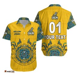 Custom Personalised Peshawar Zalmi HBL PSL T20 Cricket Hawaiian Shirt Original Gold