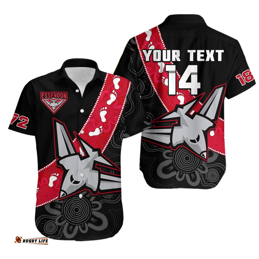 Custom Text And Number Essendon Football Hawaiian Shirt Go Bombers 1872 Aboriginal Art