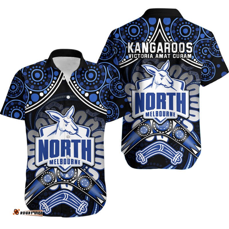 Kangaroos Football Hawaiian Shirt Boomerang Indigenous Dots