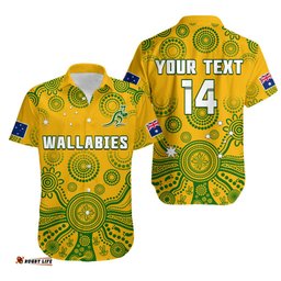 Custom Text And Number Australia Rugby Hawaiian Shirt Wallabies Aboriginal Yellow Style