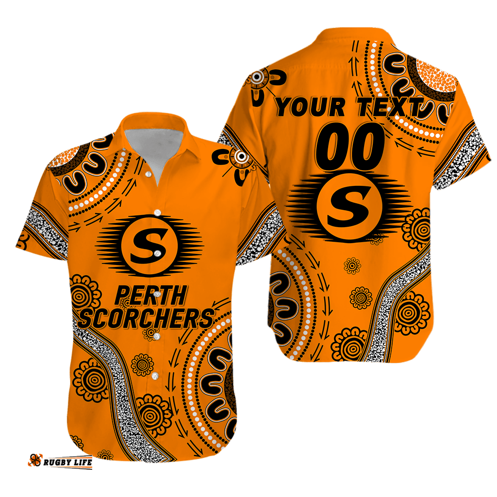 Custom Personalised Perth Scorchers Aboriginal Art Cricket Hawaiian Shirt