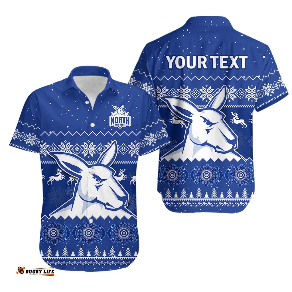 Custom Personalised Melbourne Football Hawaiian Shirt North Kangaroos Indigenous Merry Christmas