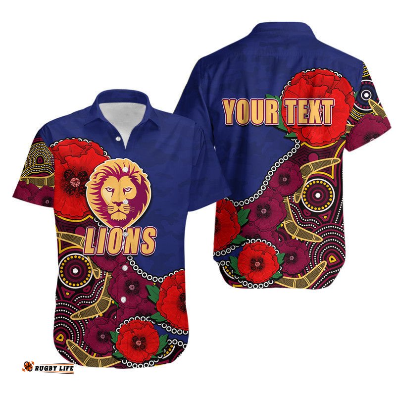 Custom Personalised Anzac Day AFLLions Army Mix Aboriginal Hawaiian Shirt