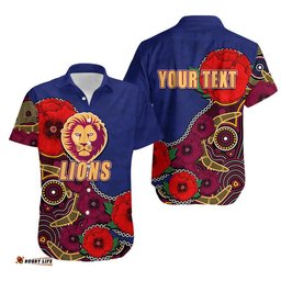Custom Personalised Anzac Day AFLLions Army Mix Aboriginal Hawaiian Shirt