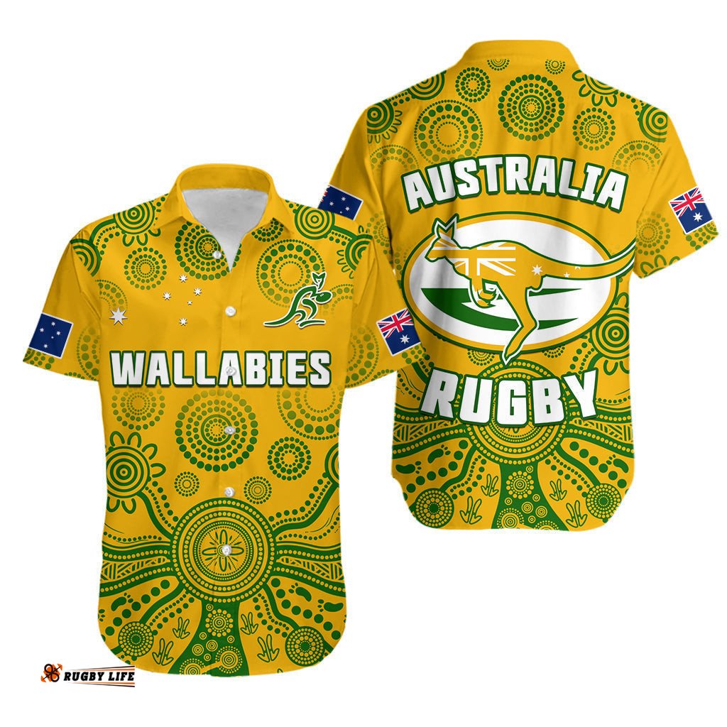 Australia Rugby Hawaiian Shirt Wallabies Aboriginal Yellow Style