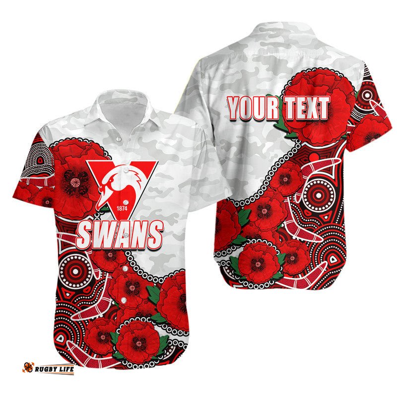 Custom Personalised Anzac Day AFLSwans Army Mix Aboriginal Hawaiian Shirt