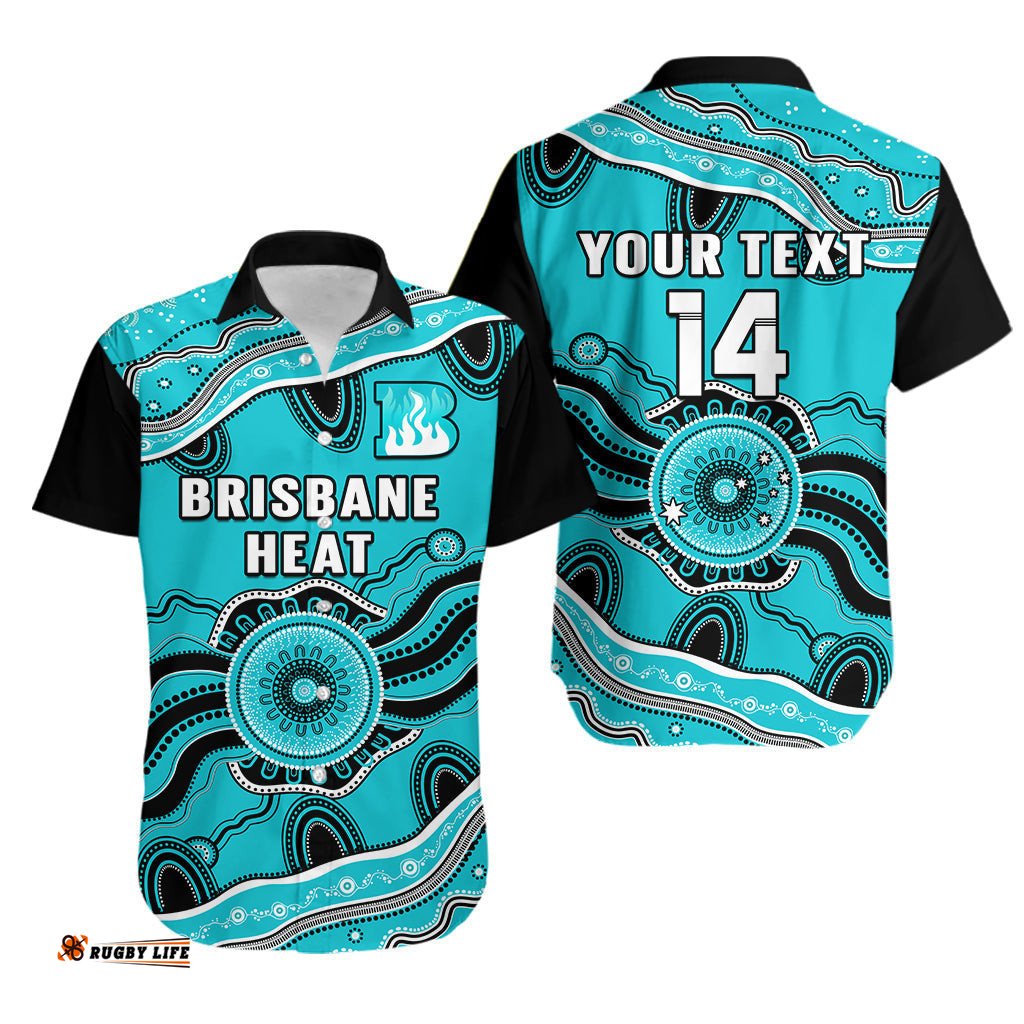 Custom Text And Number Brisbane Heat Cricket Hawaiian Shirt Aboriginal Painting