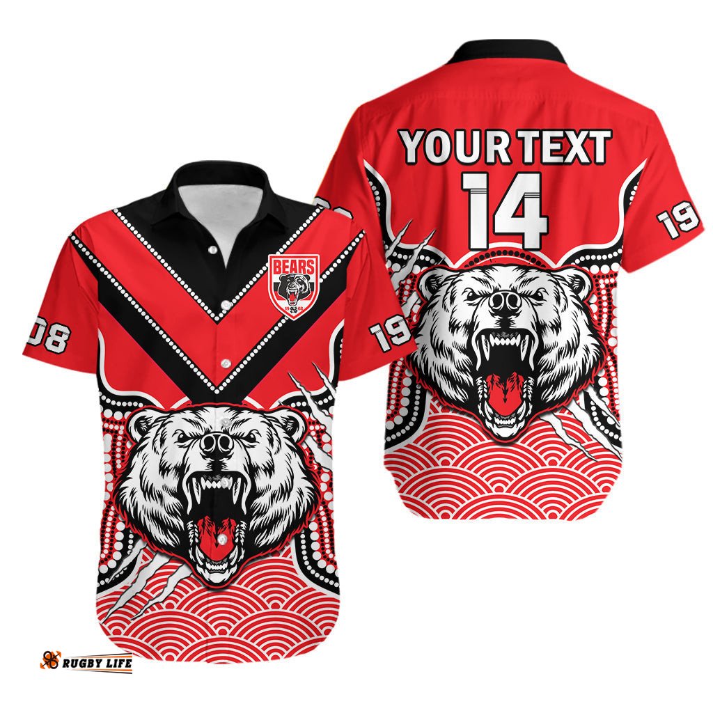 Custom Text And Number North Sydney Rugby Hawaiian Shirt Bears 1908 Indigenous Pattern