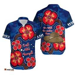 Australia ANZAC Hawaiian Shirt Lest We Forget Camouflage Mix Aboriginal Poppies And Slouch Hat