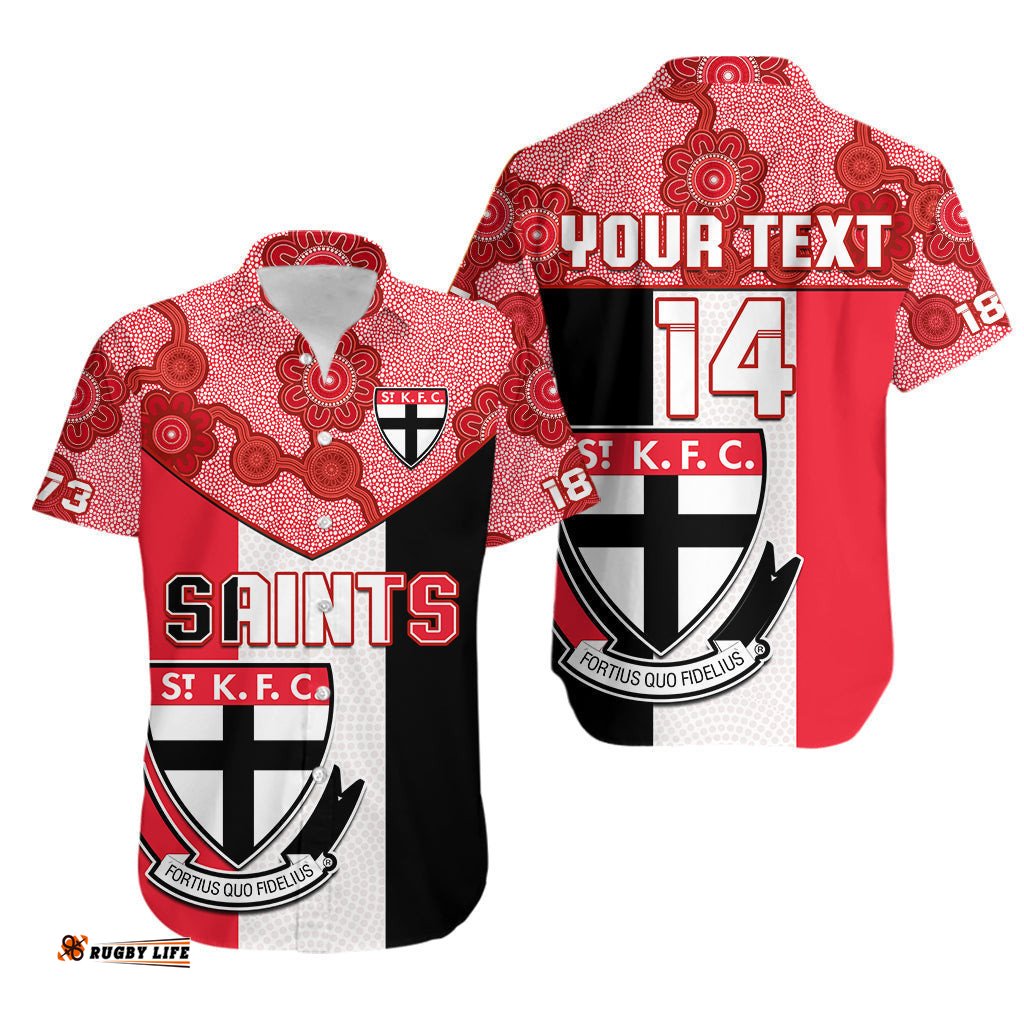 Custom Text And Number Saints Football Hawaiian Shirt St Kilda 1873 Aboriginal Dot Painting