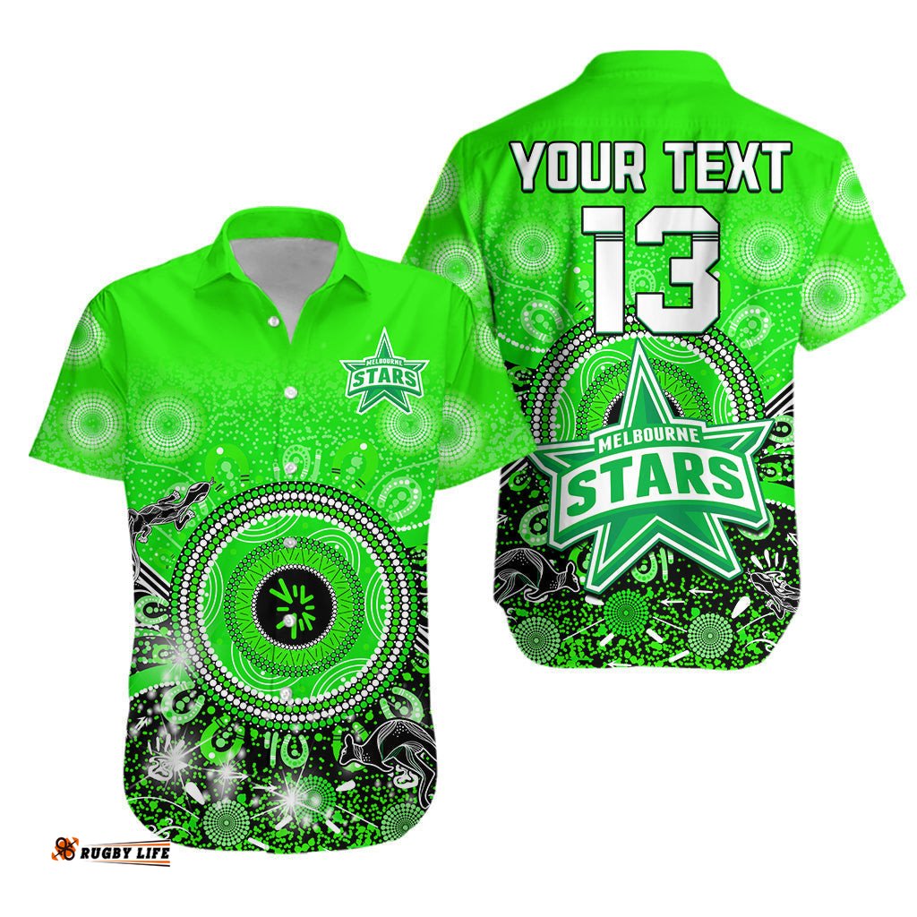 Custom Text and Number Melbourne Stars Hawaiian Shirt Cricket Aboriginal