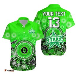 Custom Text and Number Melbourne Stars Hawaiian Shirt Cricket Aboriginal