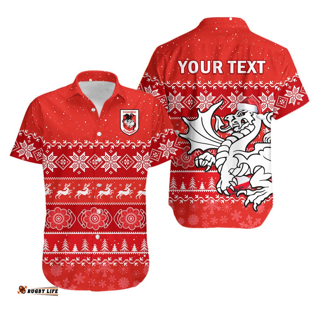 Custom Personalised Dragons Rugby Hawaiian Shirt Indigenous St George Illawarra Merry Christmas
