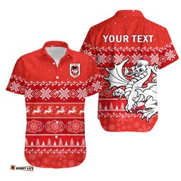 Custom Personalised Dragons Rugby Hawaiian Shirt Indigenous St George Illawarra Merry Christmas