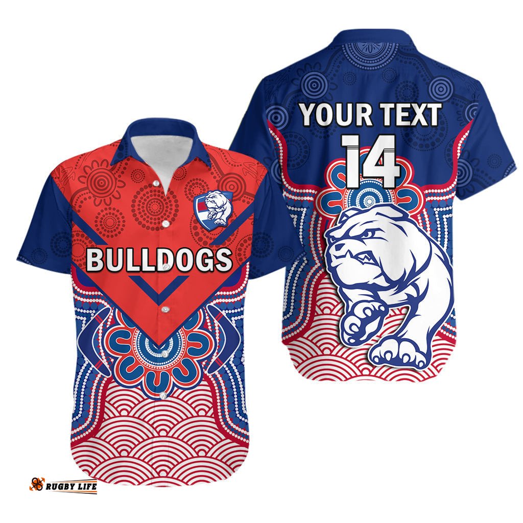 Custom Text And Number Bulldogs Football Hawaiian Shirt Western Doggies Aboriginal Art