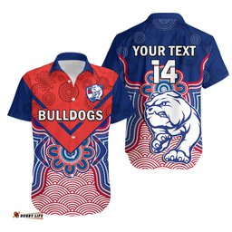 Custom Text And Number Bulldogs Football Hawaiian Shirt Western Doggies Aboriginal Art