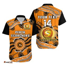Custom Text And Number Perth Scorchers Cricket Hawaiian Shirt Aboriginal Painting