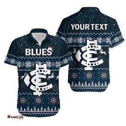 Custom Personalised Carlton Football Hawaiian Shirt Blues Indigenous Merry Christmas