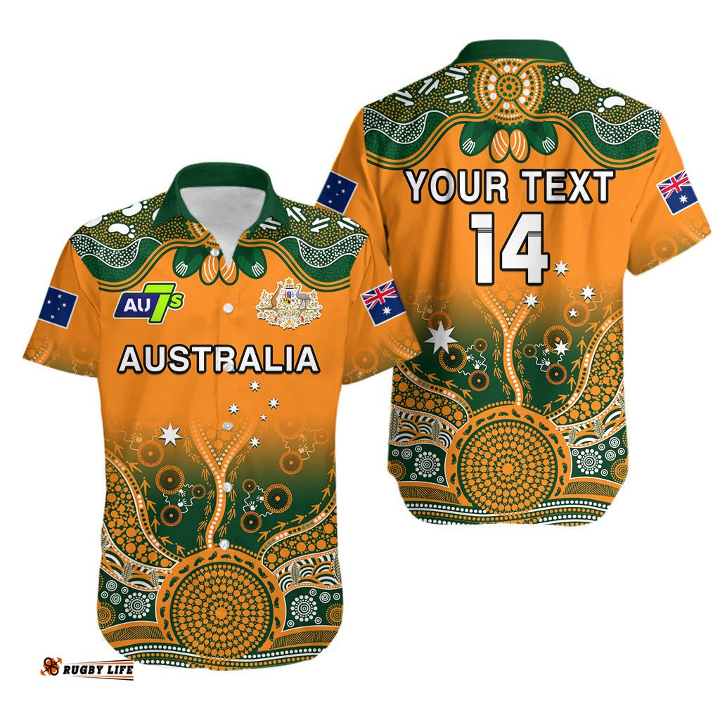 Custom Text And Number Australia Rugby Hawaiian Shirt Aussie Sevens Original Indigenous