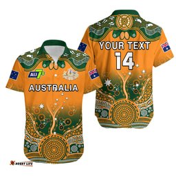 Custom Text And Number Australia Rugby Hawaiian Shirt Aussie Sevens Original Indigenous