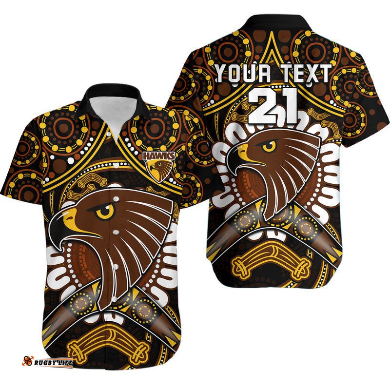 Custom Personalised Hawks Football Hawaiian Shirt Boomerang Indigenous Dots