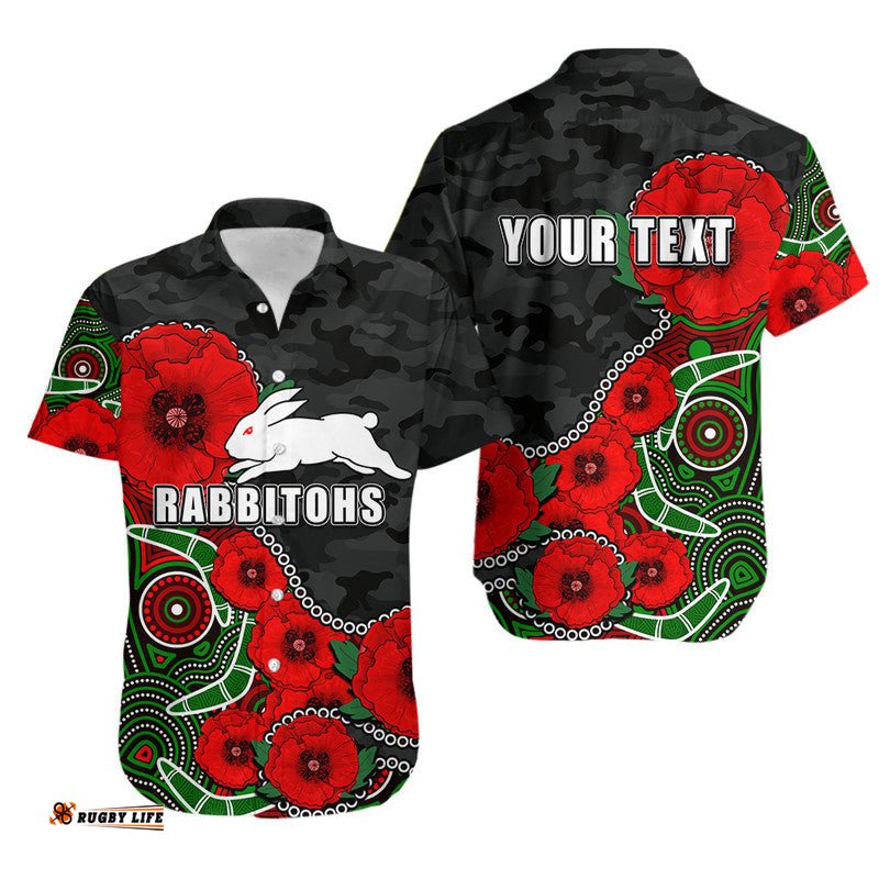 Custom Personalised Anzac Day NRLRabbitohs Army Mix Aboriginal Hawaiian Shirt No.2
