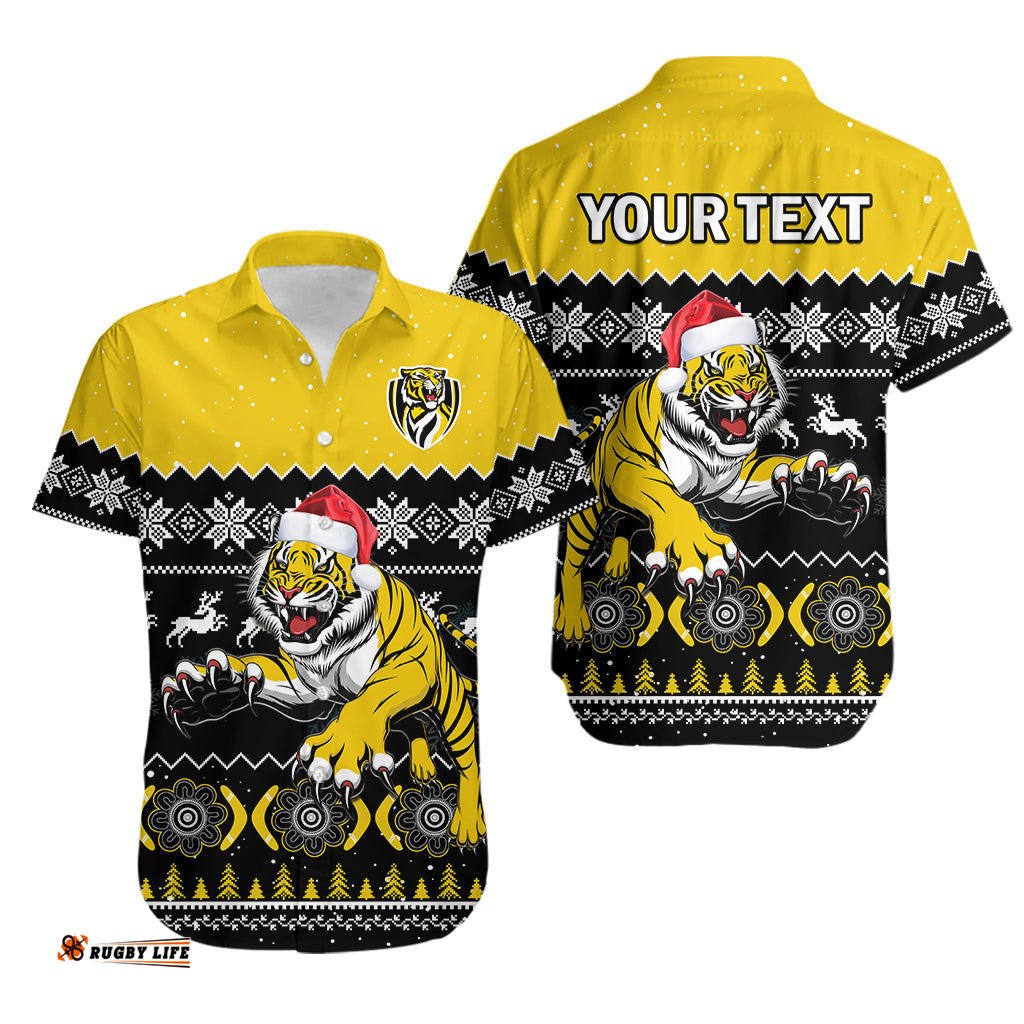 Custom Personalised Richmond Football Hawaiian Shirt Tigers Indigenous Merry Christmas