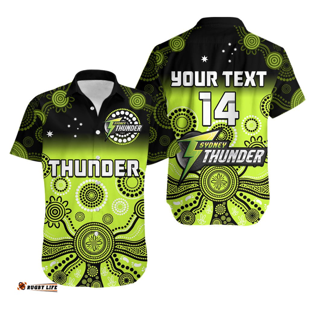 Custom Text And Number Thunder Hawaiian Shirt Sydney Gradient Aboriginal Art