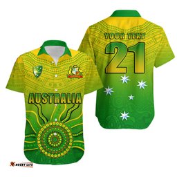 Custom Personalised Cricket Australia Indigenous Aboriginal Hawaiian Shirt Boomerang Dot Painting Style