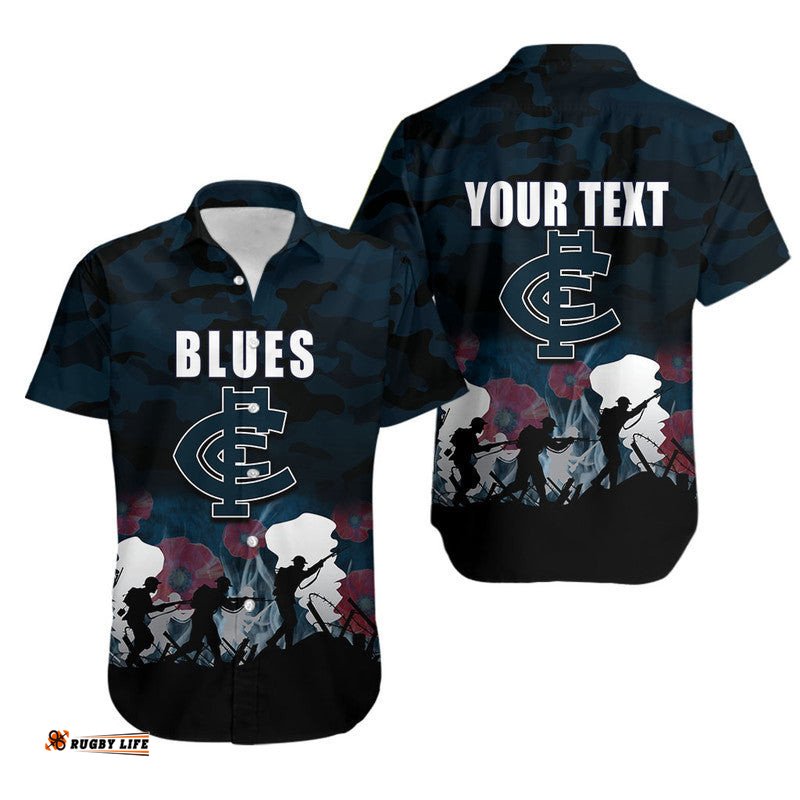 Custom Personalised AFL Anzac Day Hawaiian Shirt Blues Army Style
