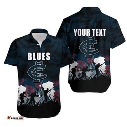 Custom Personalised AFL Anzac Day Hawaiian Shirt Blues Army Style