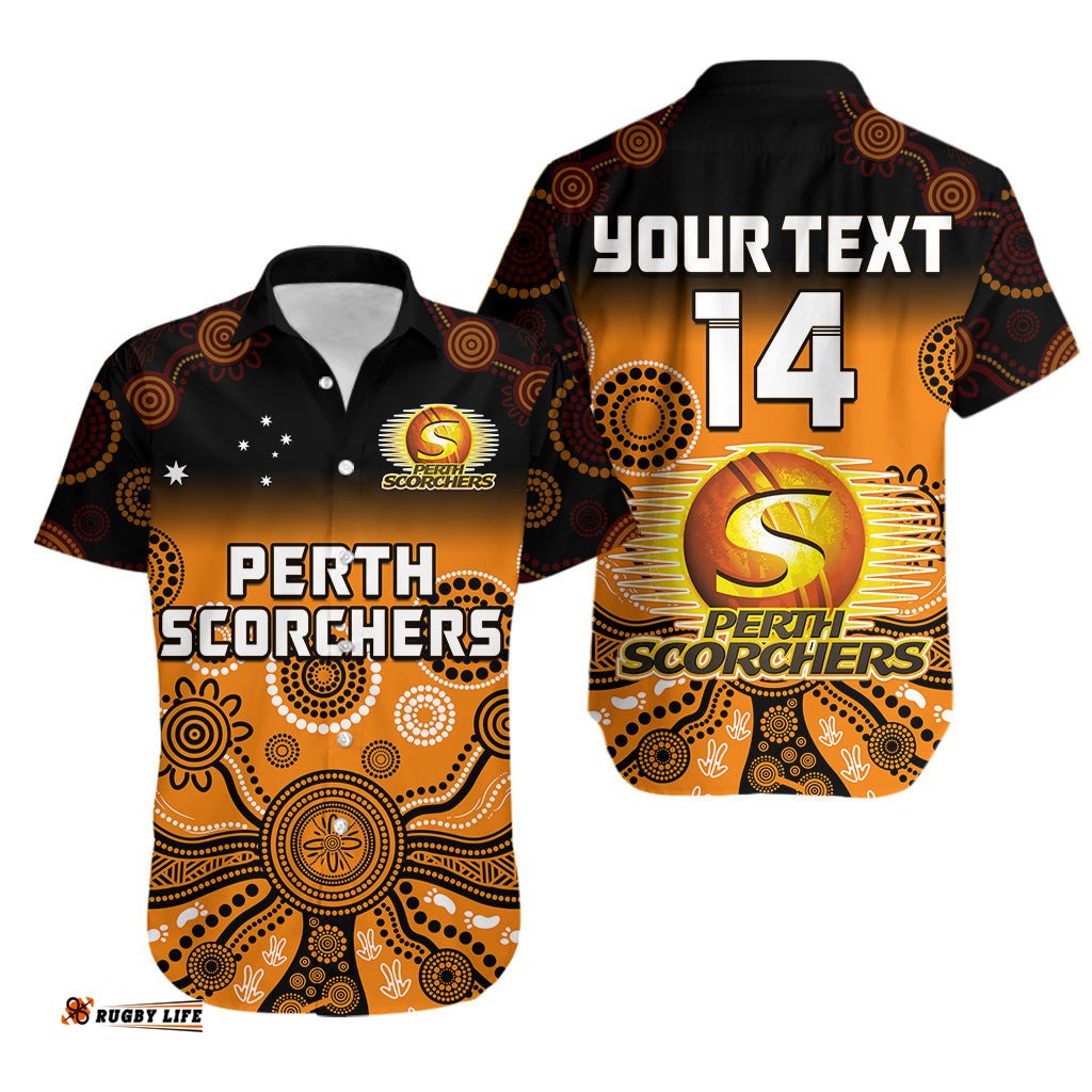 Custom Text And Number Perth Scorchers Hawaiian Shirt Gradient Aboriginal Dot Painting