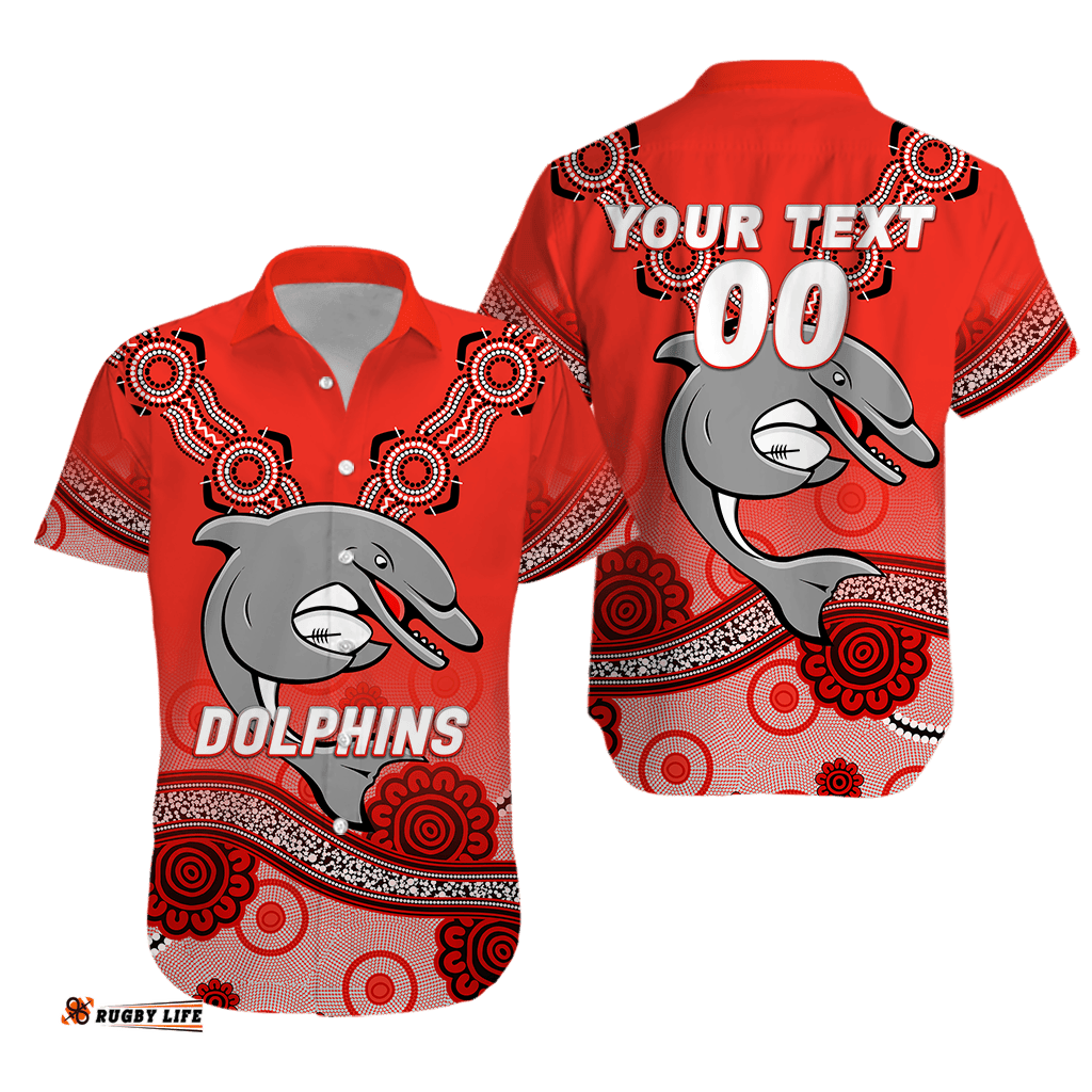 Custom Personalised Dolphins Rugby Redcliffe Aboriginal Art Hawaiian Shirt