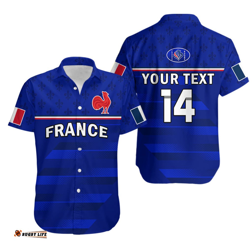 Custom Text And Number France Rugby Hawaiian Shirt Outgoing Tour Allez Les Bleus