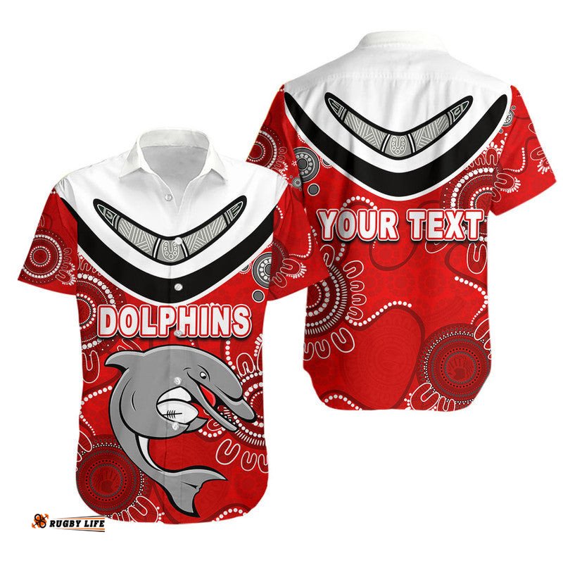 Custom Personalised Dolphins Rugby Aboriginal Boomerang Polo Shirt Hawaiian Shirt