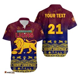 Custom Personalised And Number Brisbane Unique Lions Winter Season Hawaiian Shirt Lions Merry Christmas