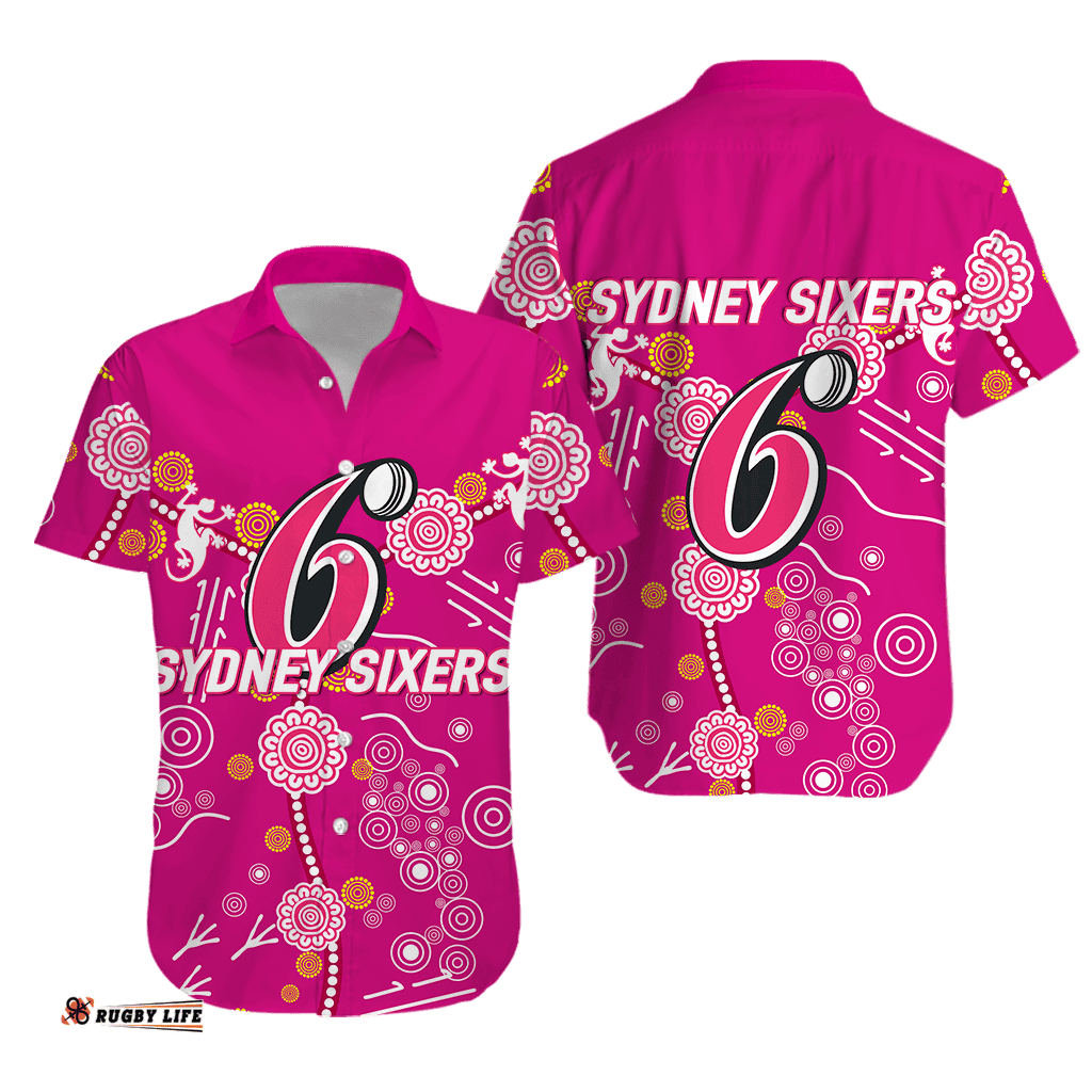 Sydney Sixers Aboriginal Art Cricket Hawaiian Shirt
